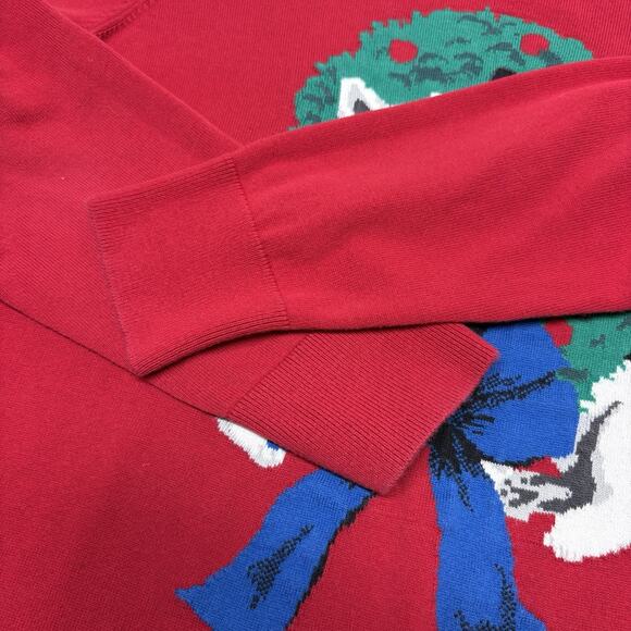 Lands End Christmas Sweater Christmas Wreath With Dogs Red Women’s Size L - Picture 4 of 8